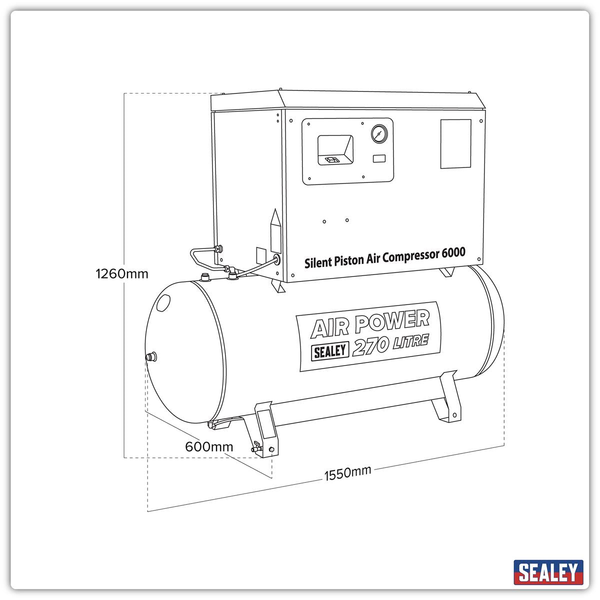 Sealey Air Compressor 270L Belt Drive 5.5hp 3ph 2-Stage Low Noise SAC42755BLN
