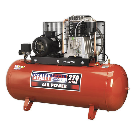 Sealey Air Compressor 270L Belt Drive 7.5hp 3ph 2 Stage Cast Cylinder SAC52775B