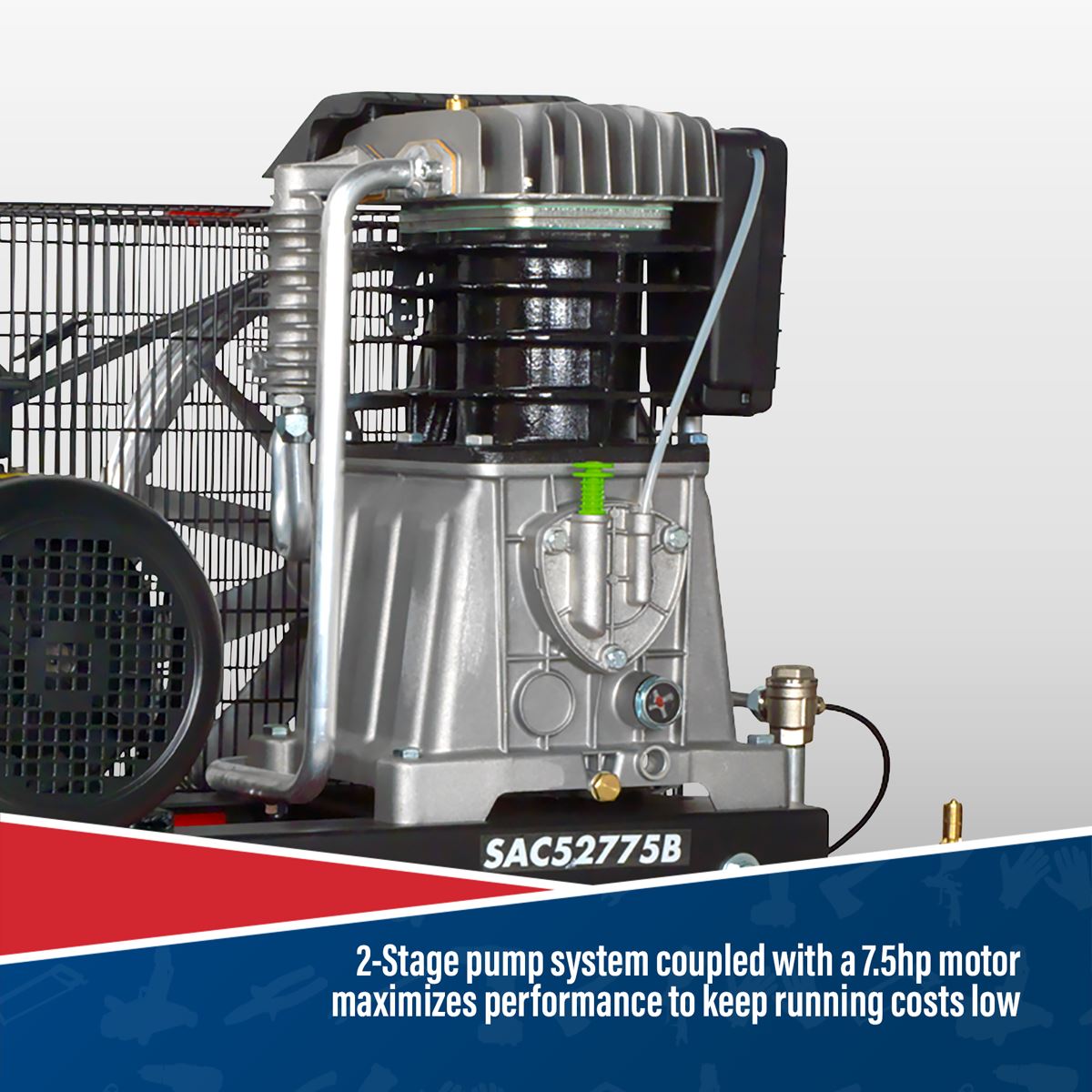 Sealey Air Compressor 270L Belt Drive 7.5hp 3ph 2 Stage Cast Cylinder SAC52775B