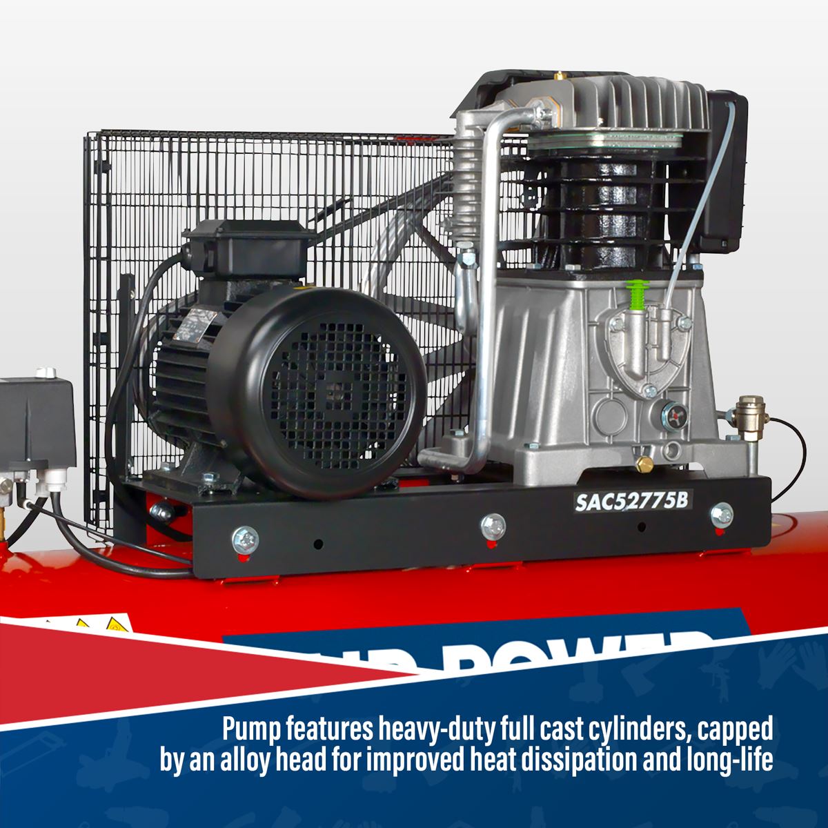 Sealey Air Compressor 270L Belt Drive 7.5hp 3ph 2 Stage Cast Cylinder SAC52775B