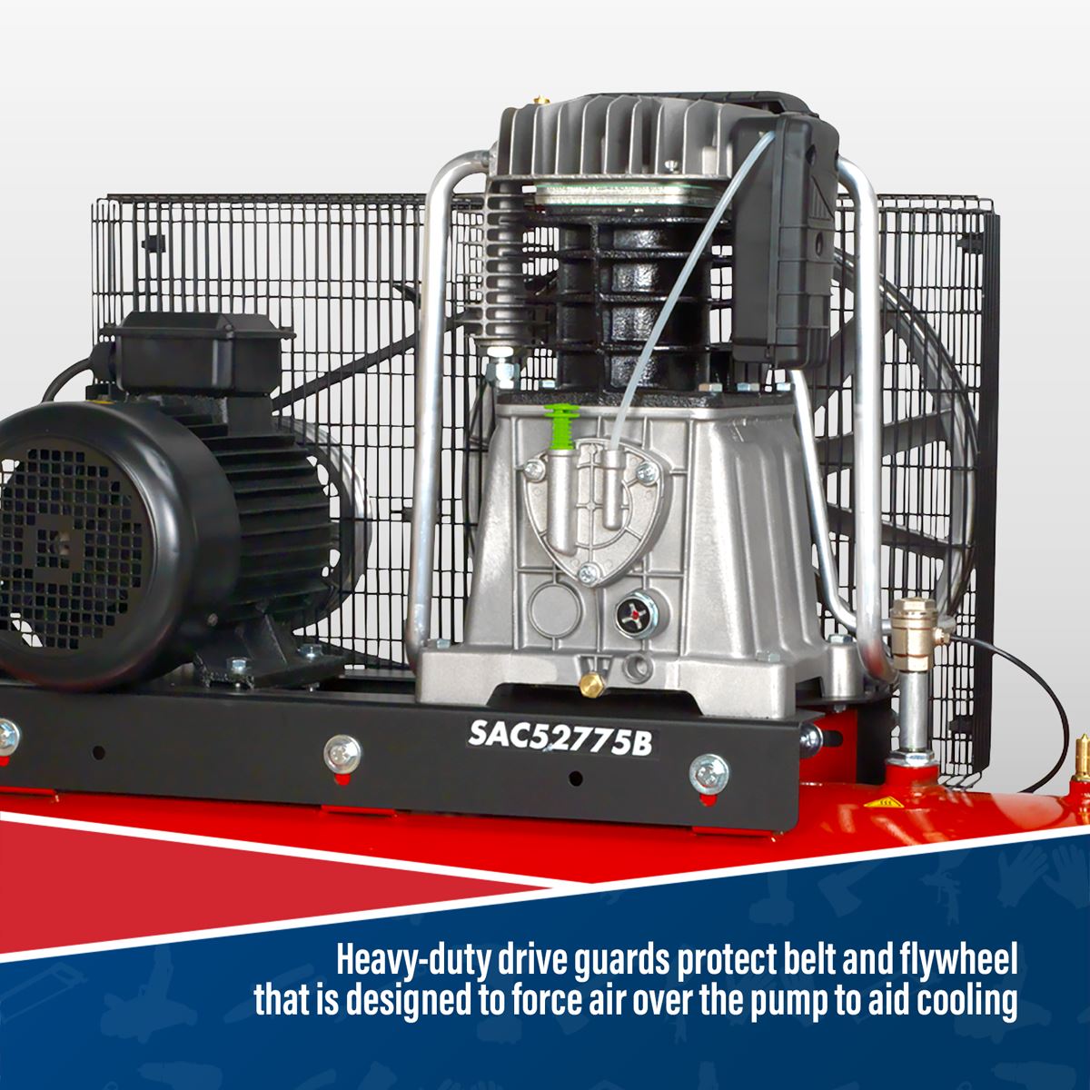 Sealey Air Compressor 270L Belt Drive 7.5hp 3ph 2 Stage Cast Cylinder SAC52775B
