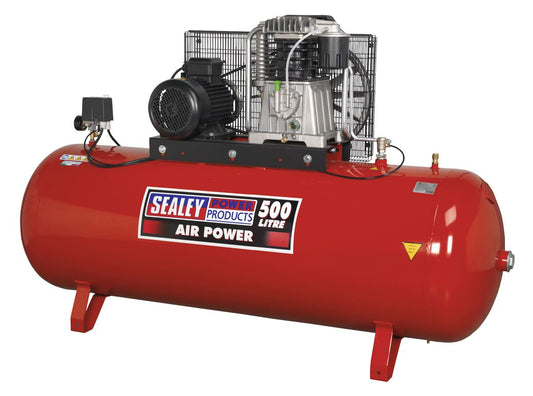 Sealey Air Compressor 500L Belt Drive 7.5hp 3ph 2 Stage Cast Cylinder SAC55075B