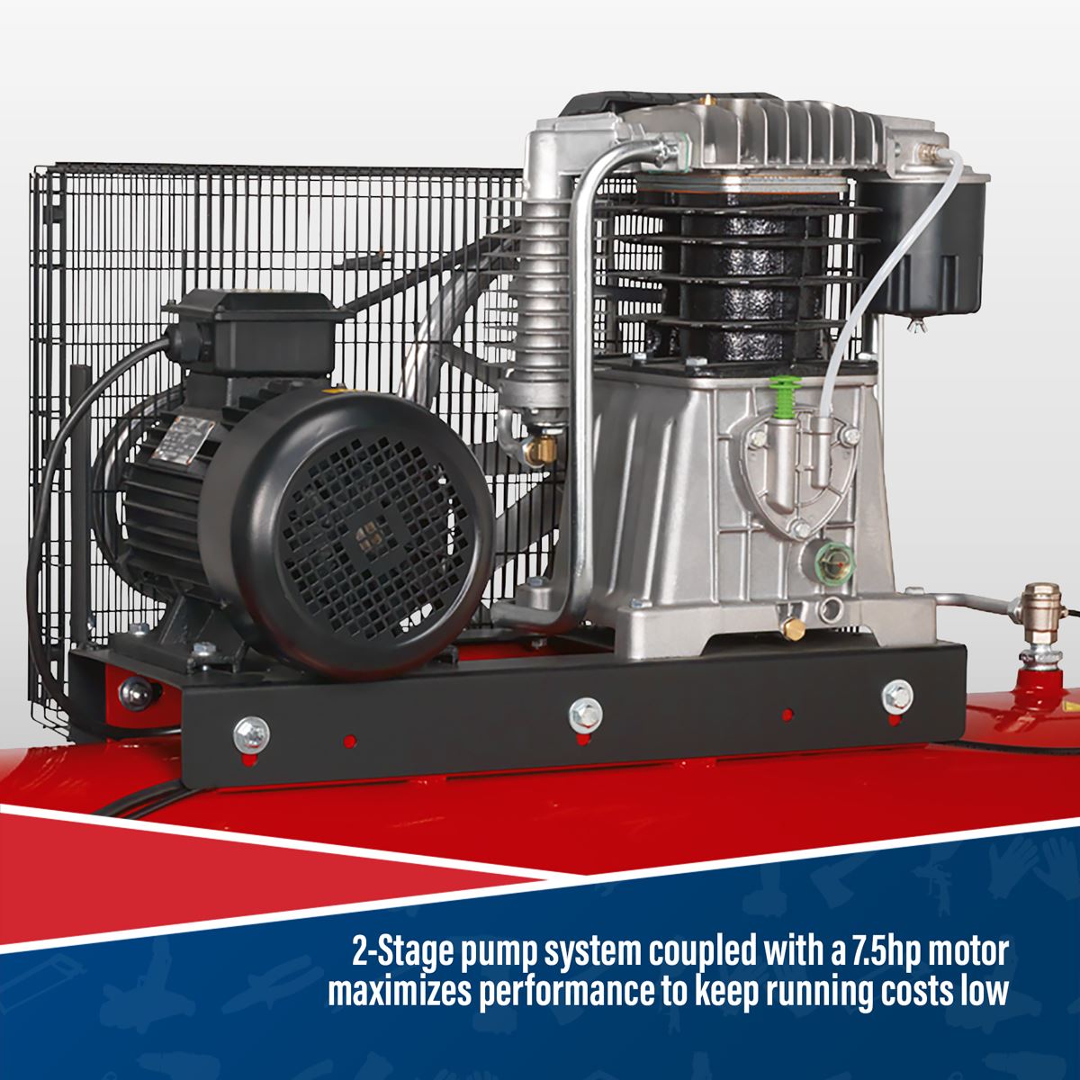 Sealey Air Compressor 500L Belt Drive 7.5hp 3ph 2 Stage Cast Cylinder SAC55075B
