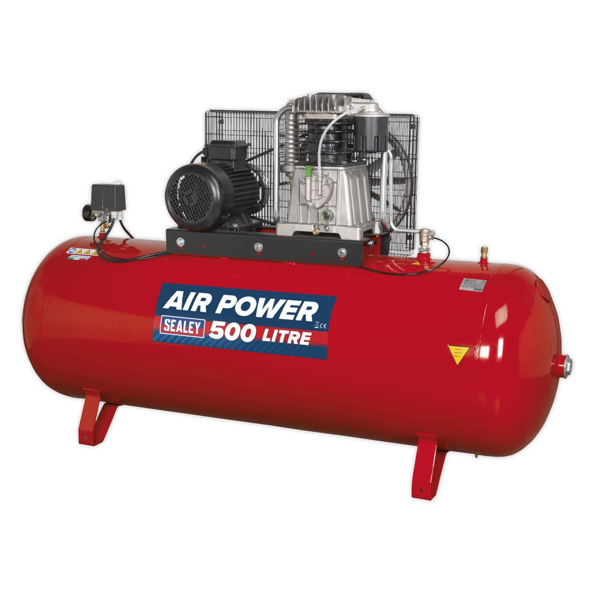 Sealey Air Compressor 500L Belt Drive 7.5hp 3ph 2 Stage Cast Cylinder SAC55075B