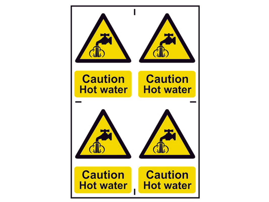 Scan Caution Hot Water - 4 PVC Signs 100 x 100mm SCA1309
