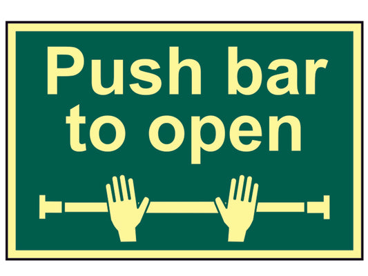 Scan Push Bar To Open - Photoluminescent 300 x 200mm SCA1584