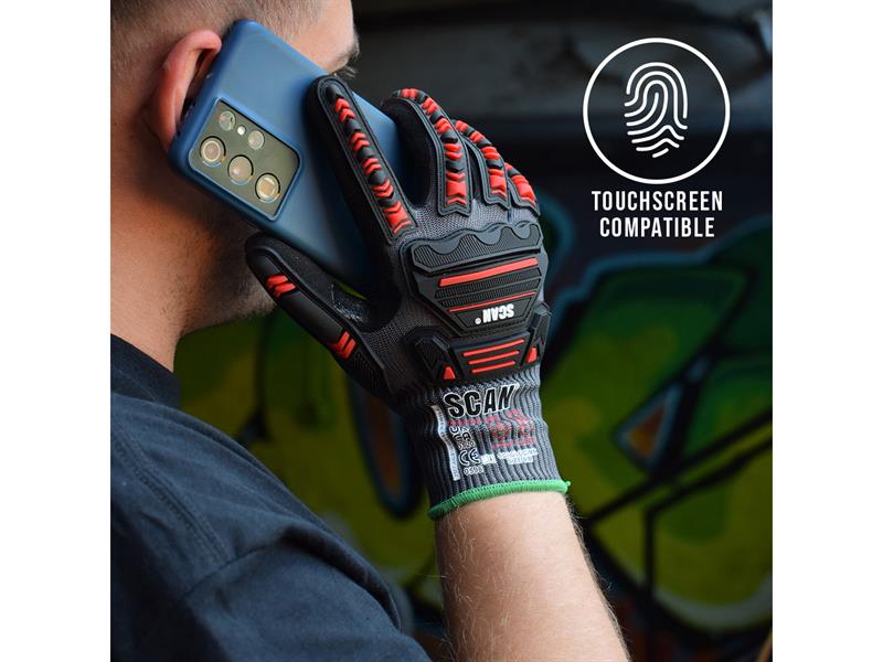 Scan Nitrile Palm Impact Cut D Gloves XL Size 10 For Wet And Dry SCAGLOCIMXL