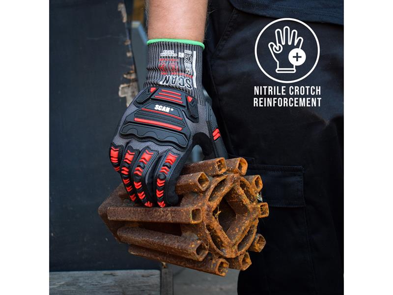 Scan Nitrile Palm Impact Cut D Gloves M Size 8 For Wet And Dry SCAGLOCIMM