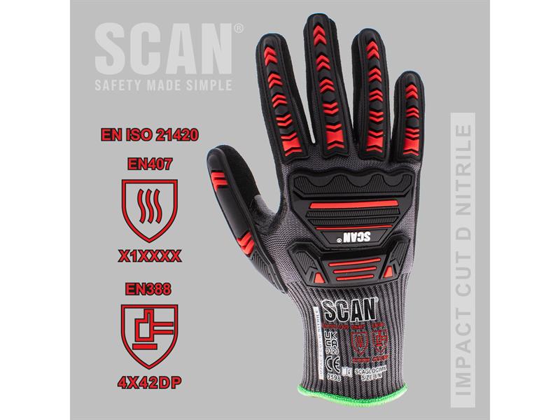 Scan Nitrile Palm Impact Cut D Gloves M Size 8 For Wet And Dry SCAGLOCIMM
