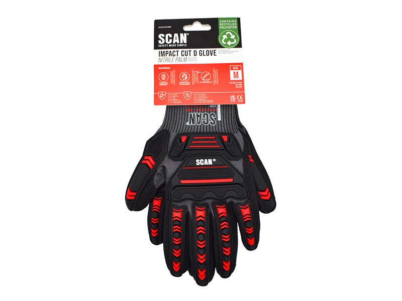 Scan Nitrile Palm Impact Cut D Gloves XL Size 10 For Wet And Dry SCAGLOCIMXL