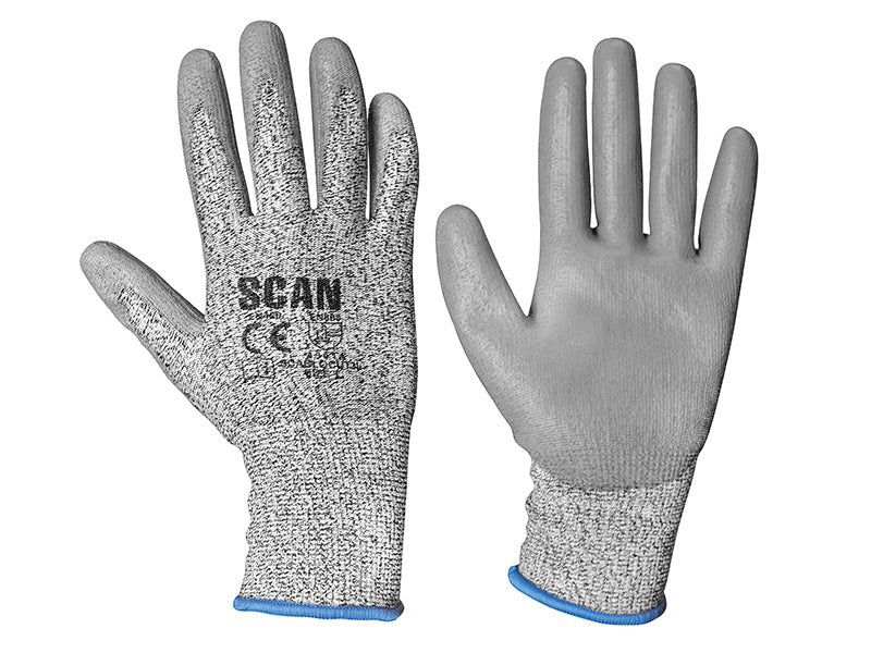 Scan Grey PU Coated Cut 3 Gloves - L (Size 9) SCAGLOCUT3L