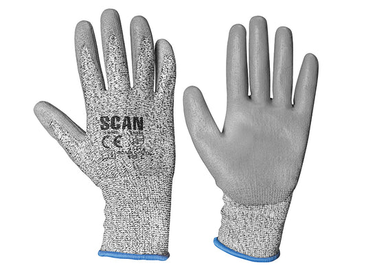 Scan Grey PU Coated Cut 3 Gloves - L (Size 9) SCAGLOCUT3L