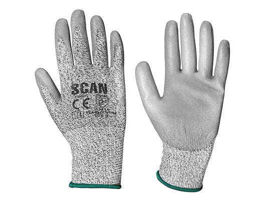 Scan Grey PU Coated Cut 3 Gloves - M (Size 8) SCAGLOCUT3M