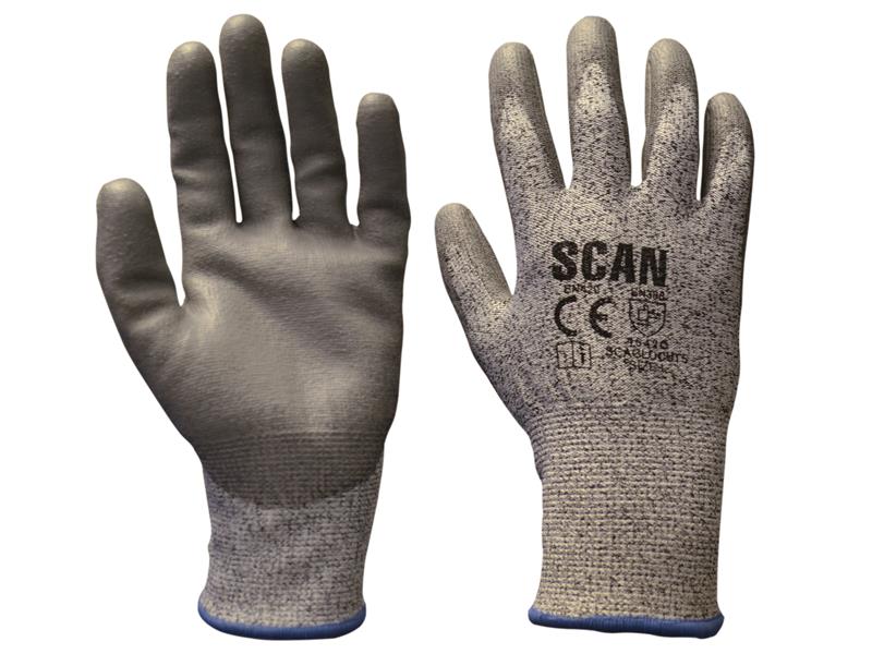 Scan Grey PU Coated Cut 5 Gloves - XXL (Size 11) SCAGLOCUT5XX