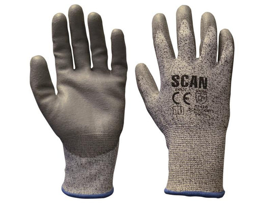 Scan Grey PU Coated Cut 5 Gloves - XXL (Size 11) SCAGLOCUT5XX