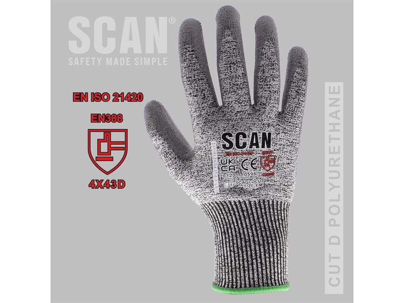 Scan PU Palm Cut D Gloves XXL Size 11 Warehouse Applications etc SCAGLOCUTDXX