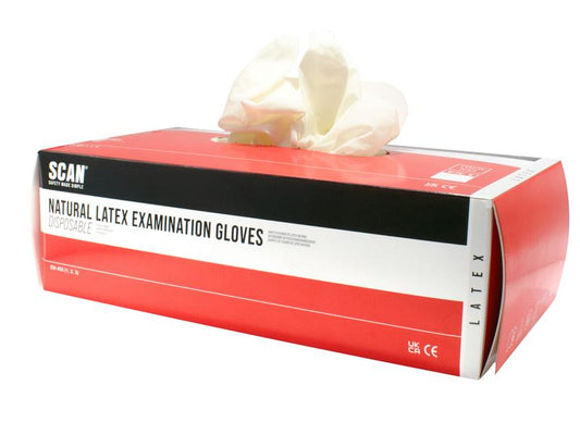 Scan Latex Gloves XL Box 100 Lightly Powdered To Absorb Moisture SCAGLOLATEXX