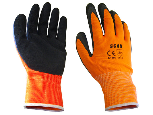 Scan Hi-Vis Orange Foam Latex Coated Gloves - L (Size 9) SCAGLOLATOL