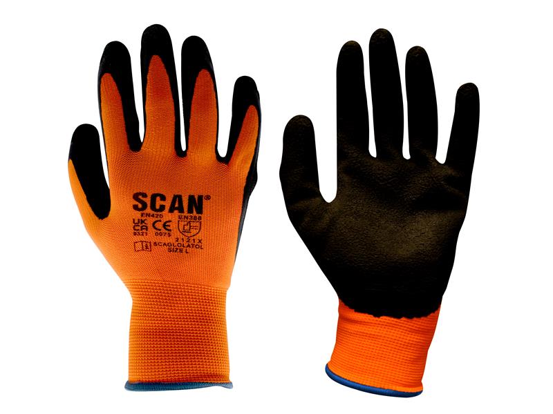Scan Hi-Vis Orange Foam Latex Coated Gloves - M (Size 8) SCAGLOLATOM
