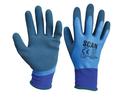 Scan Waterproof Latex Gloves - M (Size 8) SCAGLOLATWPM