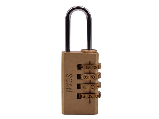 Scan 4 Digit Brass Combination Padlock 20mm SCAPLB20COM
