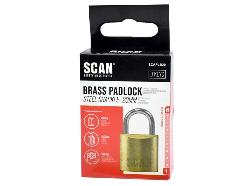 Scan Brass Padlock 20mm With 3 keys SCAPLB20