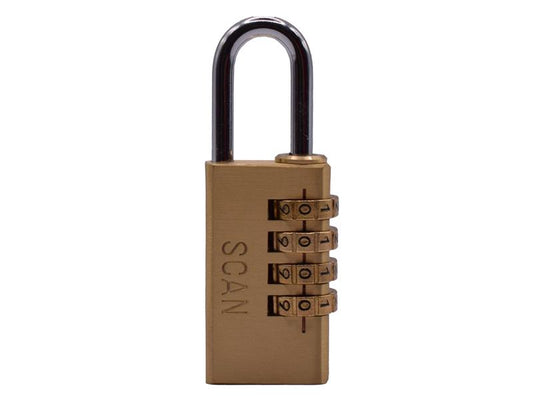 Scan 4 Digit Brass Combination Padlock 28mm Shackle Height 25.4mm SCAPLB28COM