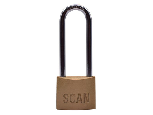 Scan Brass Padlock 40mm Long Shackle With 3 keys SCAPLB40LS