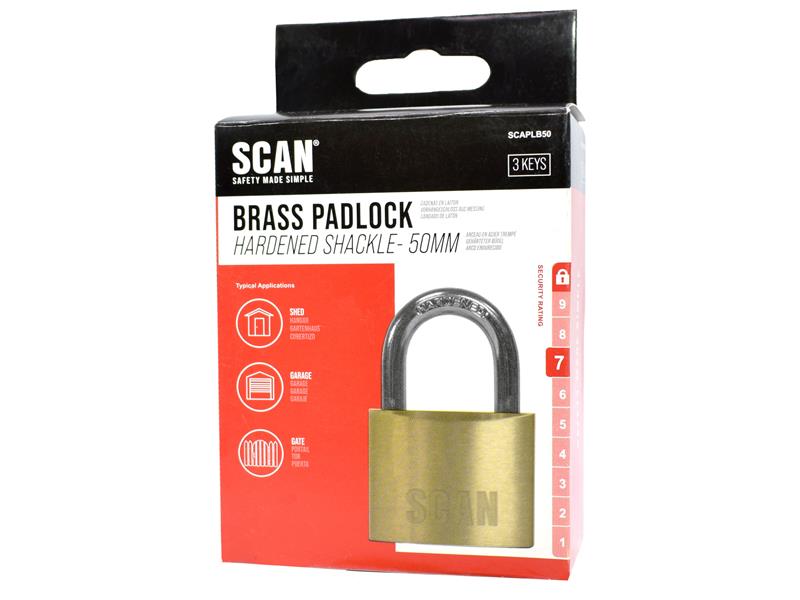 Scan Brass Padlock 50mm Anti Cut And Saw Resistant 3 keys SCAPLB50