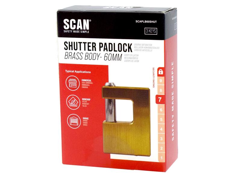 Scan Brass Shutter Padlock 60mm For ShuttersG ates And Bollards SCAPLB60SHUT