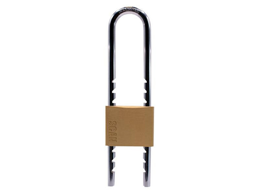 Scan Brass Padlock 50mm Sliding Adjustable Shackle Height 63-154mm SCAPLBSLIDE