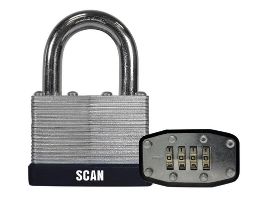 Scan Laminated Steel Combination Padlock 50mm Case Hardened Shackle SCAPLLAM50C