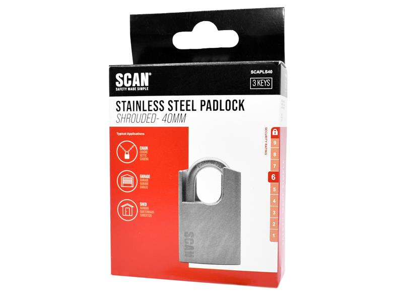 Scan Stainless Steel Shrouded Padlock 40mm For Shutters Gates Bollards SCAPLS40