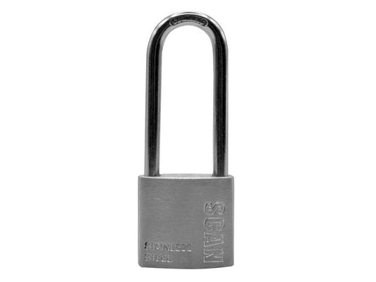 Scan Stainless Steel Padlock 32mm Long Shackle Outdoor Applications SCAPLSS32LS