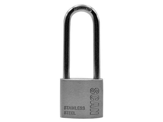 Scan Stainless Steel Padlock 38mm Long Shackle Outdoor Applications SCAPLSS38LS