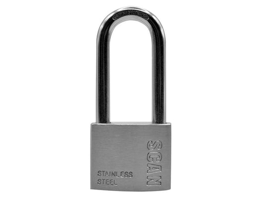 Scan Stainless Steel Padlock 50mm Long Shackle Outdoor Applications SCAPLSS50LS