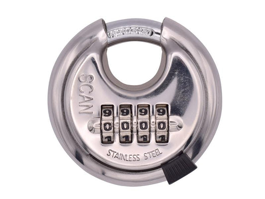 Scan Stainless Steel Disk Type Combination Padlock 70mm SCAPLSS70CD