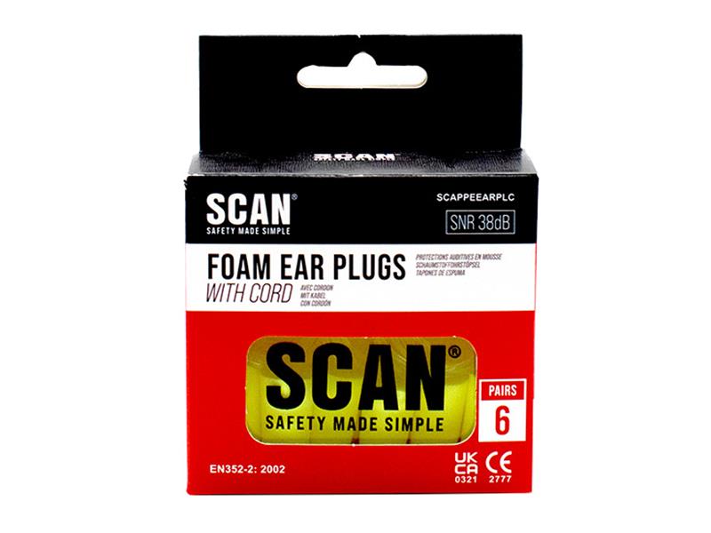 Scan Foam Earplugs & Cord (6 Pairs) SCAPPEEARPLC