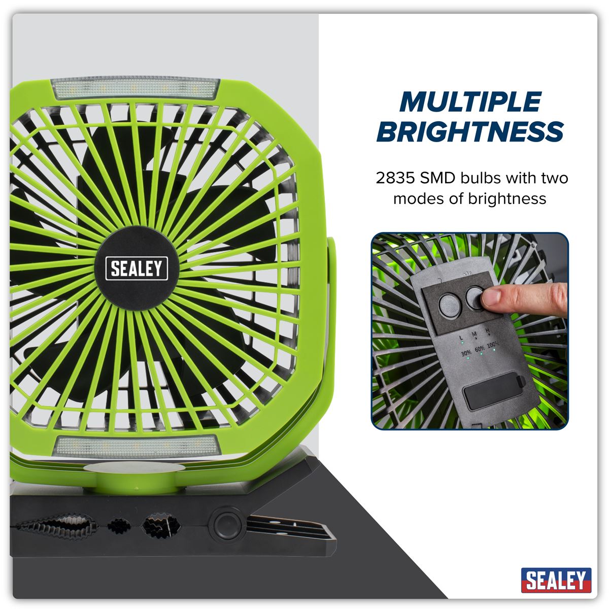 Sealey Portable Clip Fan with Worklight 8" 4 Speeds For Desktop etc SCF8WL