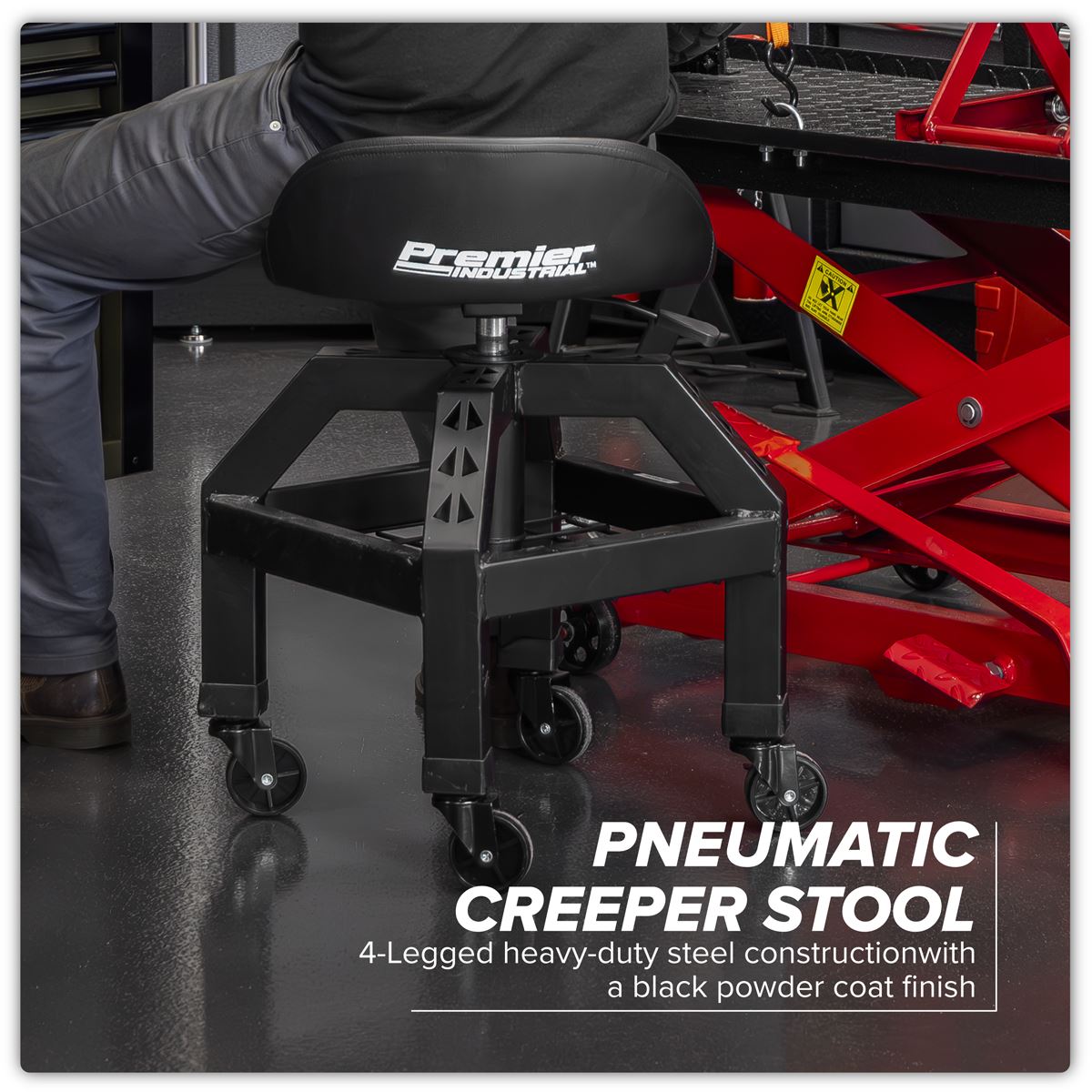 Sealey Creeper Stool Pneumatic with Adjustable Height Swivel Seat & Back Rest SCR03B