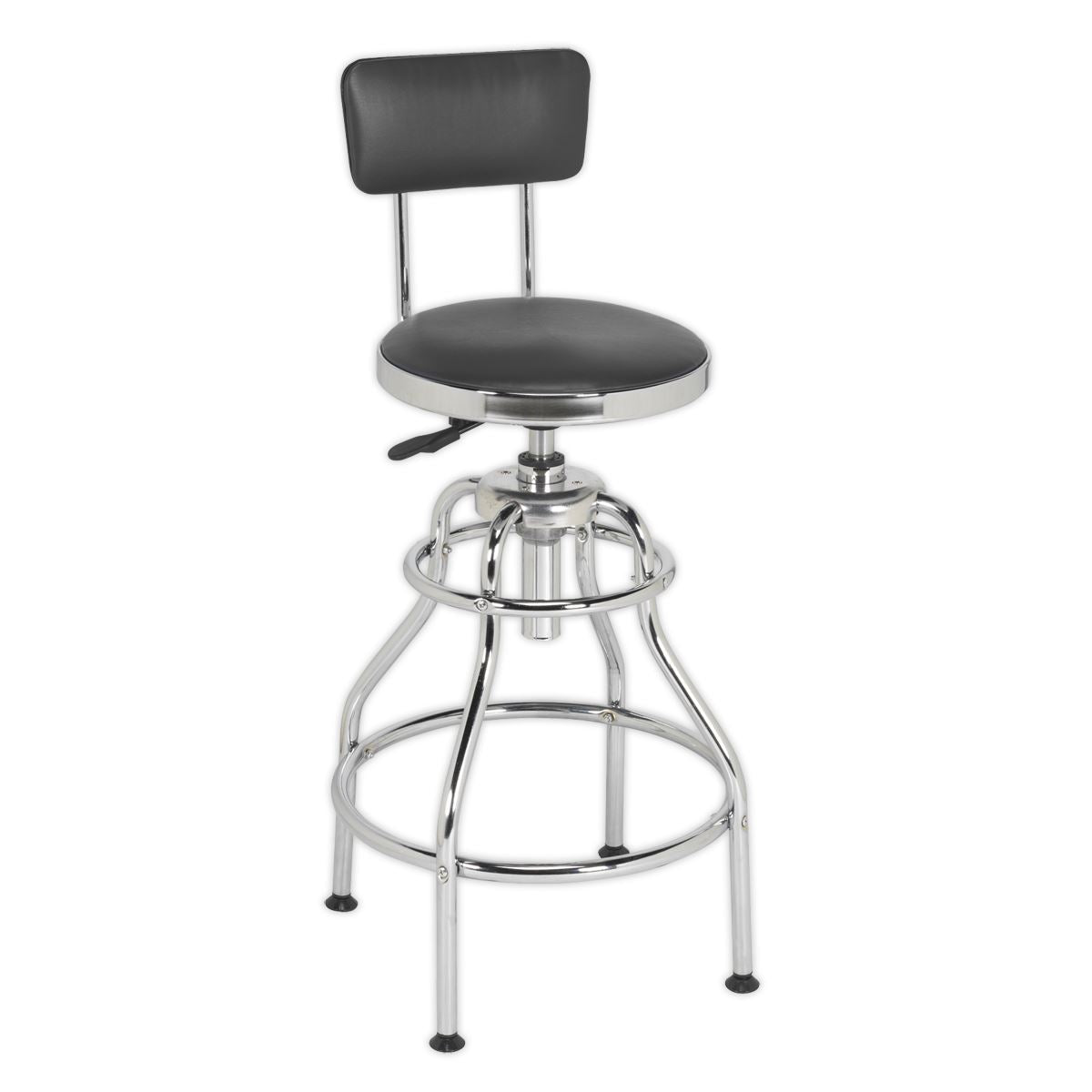Sealey Workshop Stool Pneumatic with Adjustable Height Swivel Seat & Back Rest SCR14