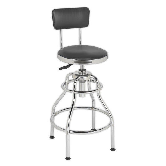 Sealey Workshop Stool Pneumatic with Adjustable Height Swivel Seat & Back Rest SCR14