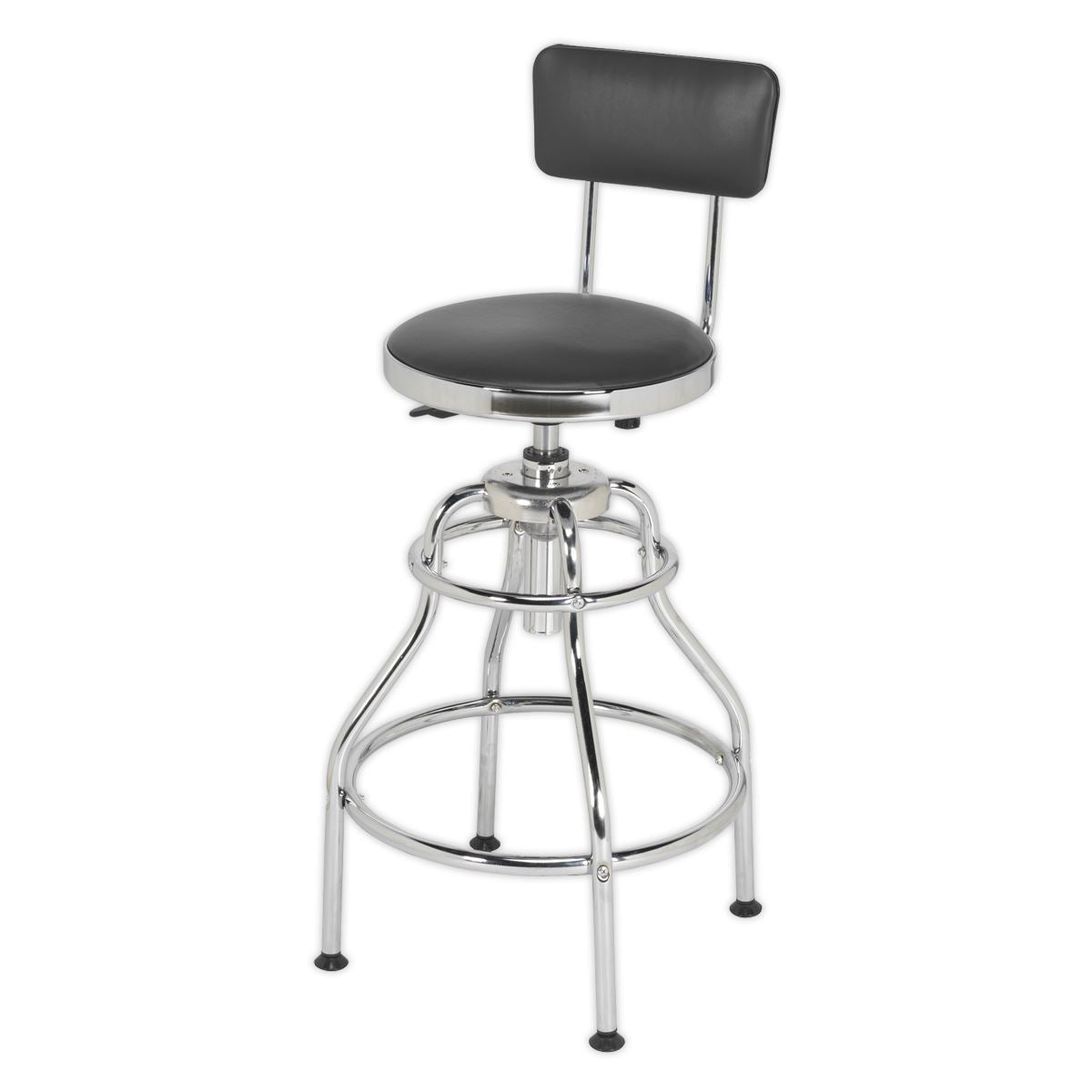 Sealey Workshop Stool Pneumatic with Adjustable Height Swivel Seat & Back Rest SCR14