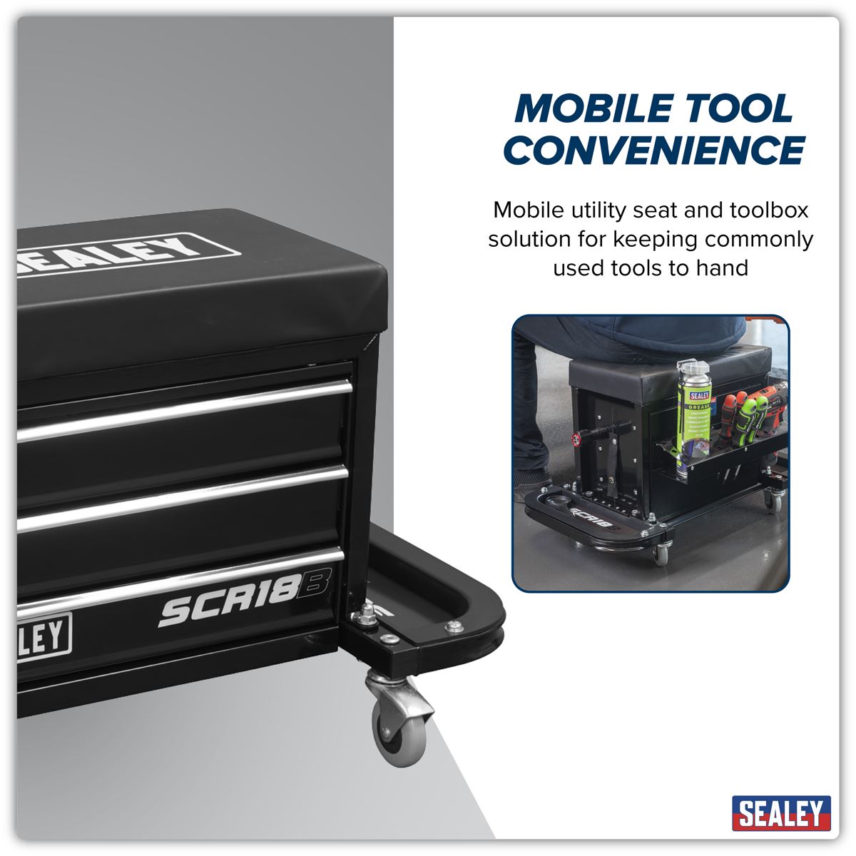 Sealey Mechanic's Utility Seat & Toolbox - Black SCR18B