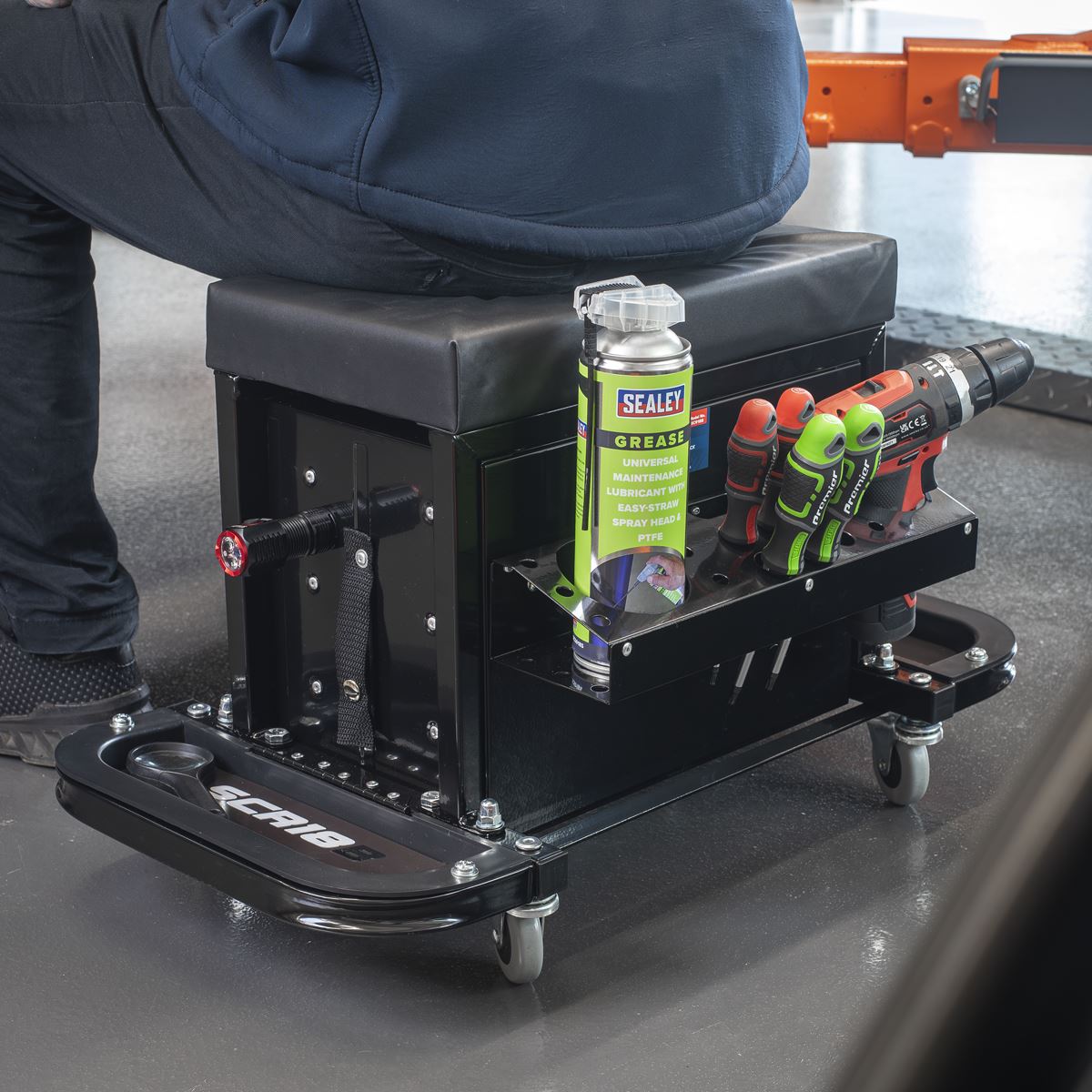 Sealey Mechanic's Utility Seat & Toolbox - Black SCR18B