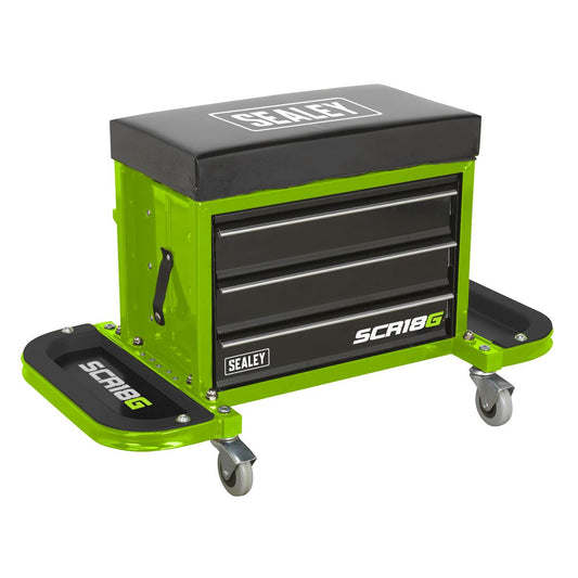 Sealey Mechanic's Utility Seat & Toolbox - Hi-Vis Green SCR18G