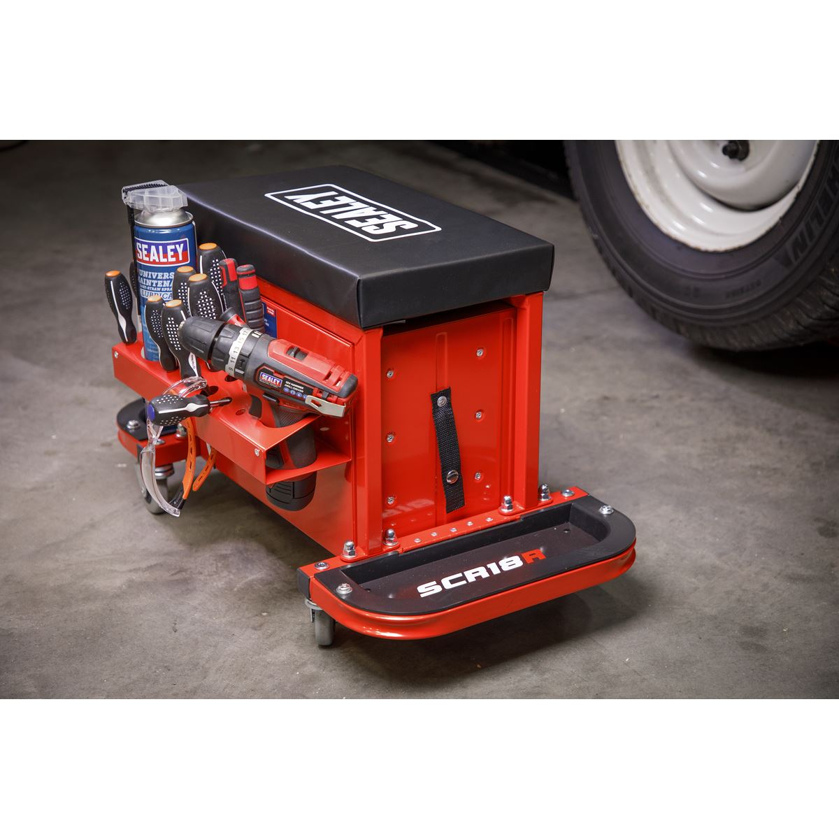 Sealey Mechanic's Utility Seat & Toolbox - Red SCR18R