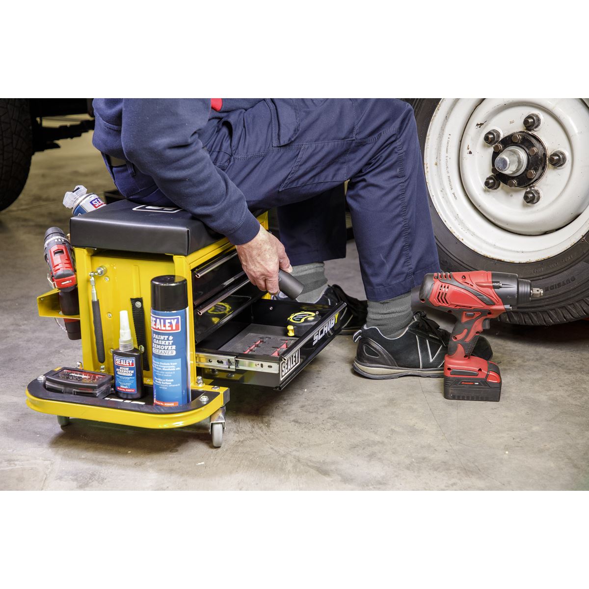 Sealey Mechanic's Utility Seat & Toolbox - Yellow SCR18Y