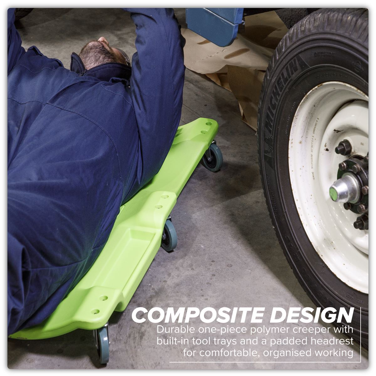 Sealey Composite Creeper with 6 Wheels - Hi-Vis Green SCR80HV