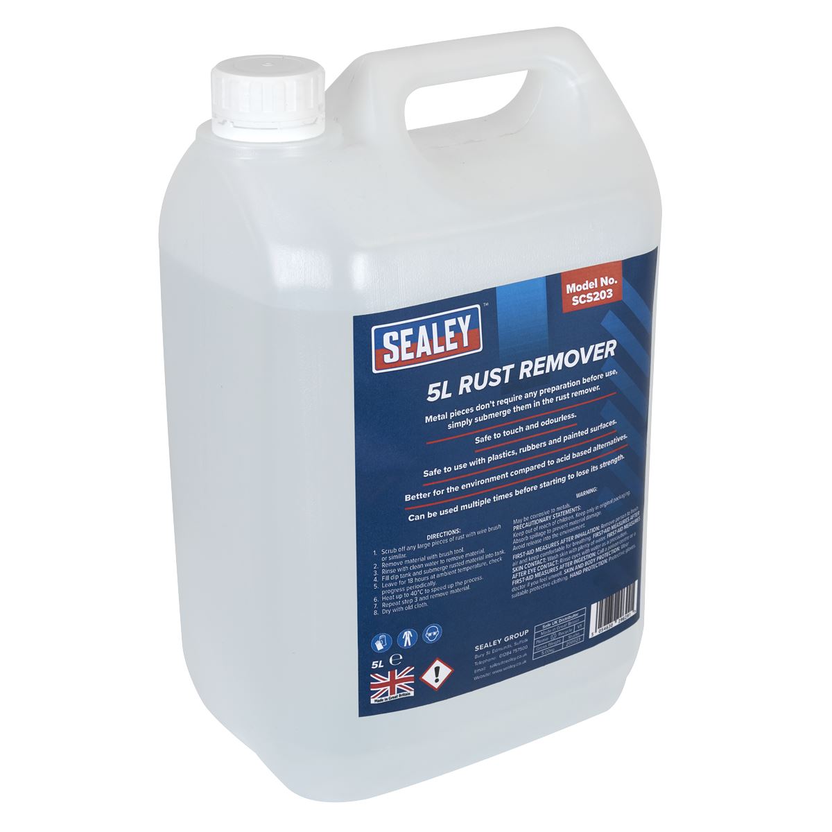 Sealey Rust Remover 5L Water Based Safe For Plastic Rubber Or Painted SCS203